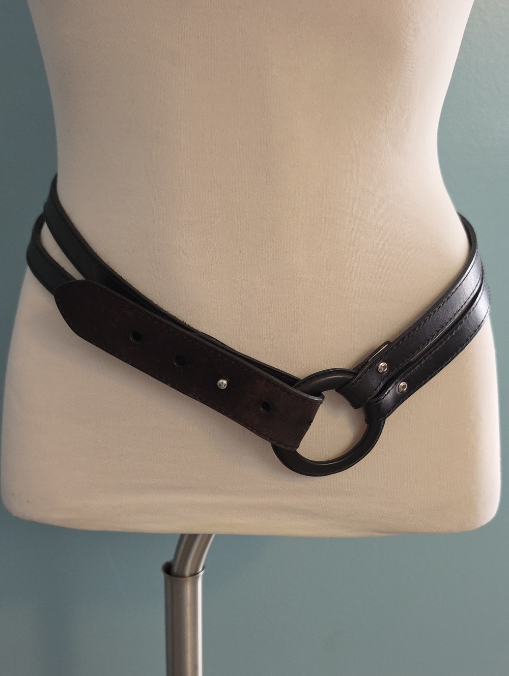 Fossil Double-Strap Dark Brown and Black Leather Ring Belt 33"
